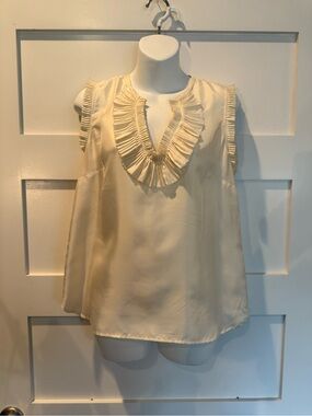 J. Crew Cream Ruffle V-Neck Sleeveless Camisole